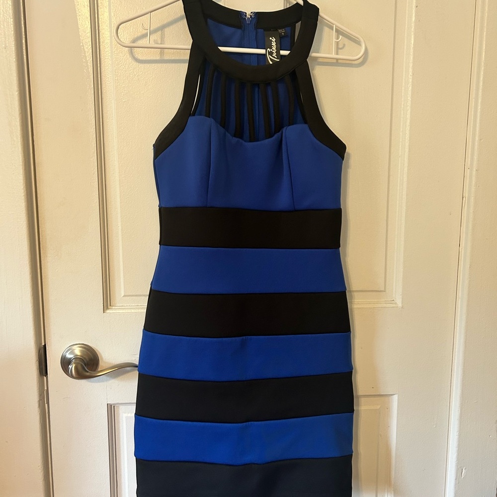 Roma Blue and Black Bodycon Mini Dress Halter Sleeveless